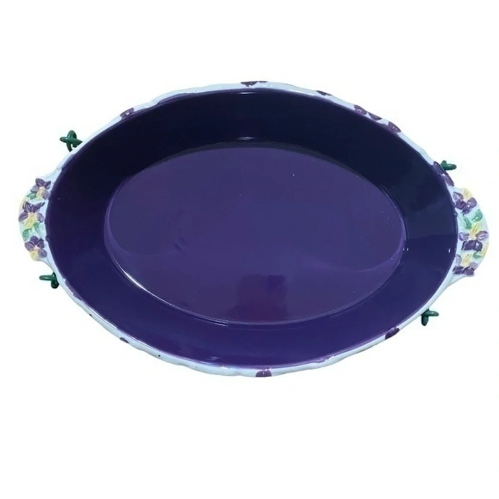 Temptation By Tara Violet Figural Floral Ceramic Bakeware With Lid and Wire Rack